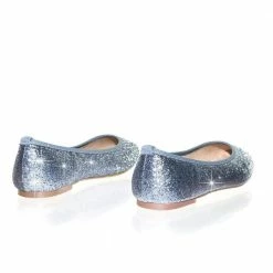 Gigi6 By Bamboo Women's Round Toe Ballet Flats With Iridescent Rhinestone Studs On Glitter Vamp