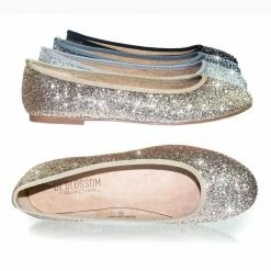 Gigi6 By Bamboo Women's Round Toe Ballet Flats With Iridescent Rhinestone Studs On Glitter Vamp