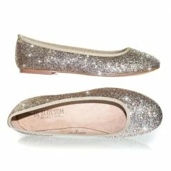 Gigi6 By Bamboo Women's Round Toe Ballet Flats With Iridescent Rhinestone Studs On Glitter Vamp