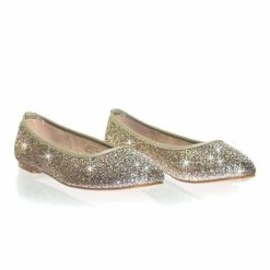 Gigi6 By Bamboo Women's Round Toe Ballet Flats With Iridescent Rhinestone Studs On Glitter Vamp