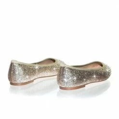 Gigi6 By Bamboo Women's Round Toe Ballet Flats With Iridescent Rhinestone Studs On Glitter Vamp