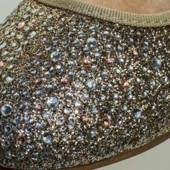 Gigi6 By Bamboo Women's Round Toe Ballet Flats With Iridescent Rhinestone Studs On Glitter Vamp