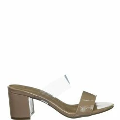 Bamboo New Headline13 Iridescent Lucite Strap Mule - Womens Open Toe Chunky Heel Sandals