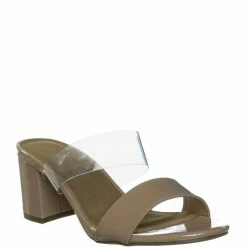 Bamboo New Headline13 Iridescent Lucite Strap Mule - Womens Open Toe Chunky Heel Sandals