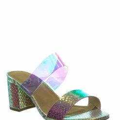 Bamboo New Headline13 Iridescent Lucite Strap Mule - Womens Open Toe Chunky Heel Sandals