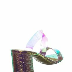 Bamboo New Headline13 Iridescent Lucite Strap Mule - Womens Open Toe Chunky Heel Sandals