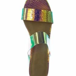 Bamboo New Headline13 Iridescent Lucite Strap Mule - Womens Open Toe Chunky Heel Sandals