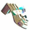 Bamboo New Headline13 Iridescent Lucite Strap Mule - Womens Open Toe Chunky Heel Sandals