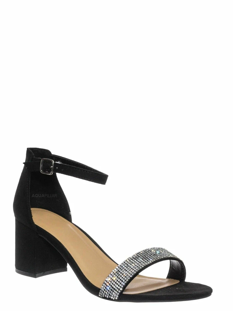 Bamboo New Headline31 Block Heel Rhinestone Crystal Sandal - Women Ankle Strap Dress Shoes