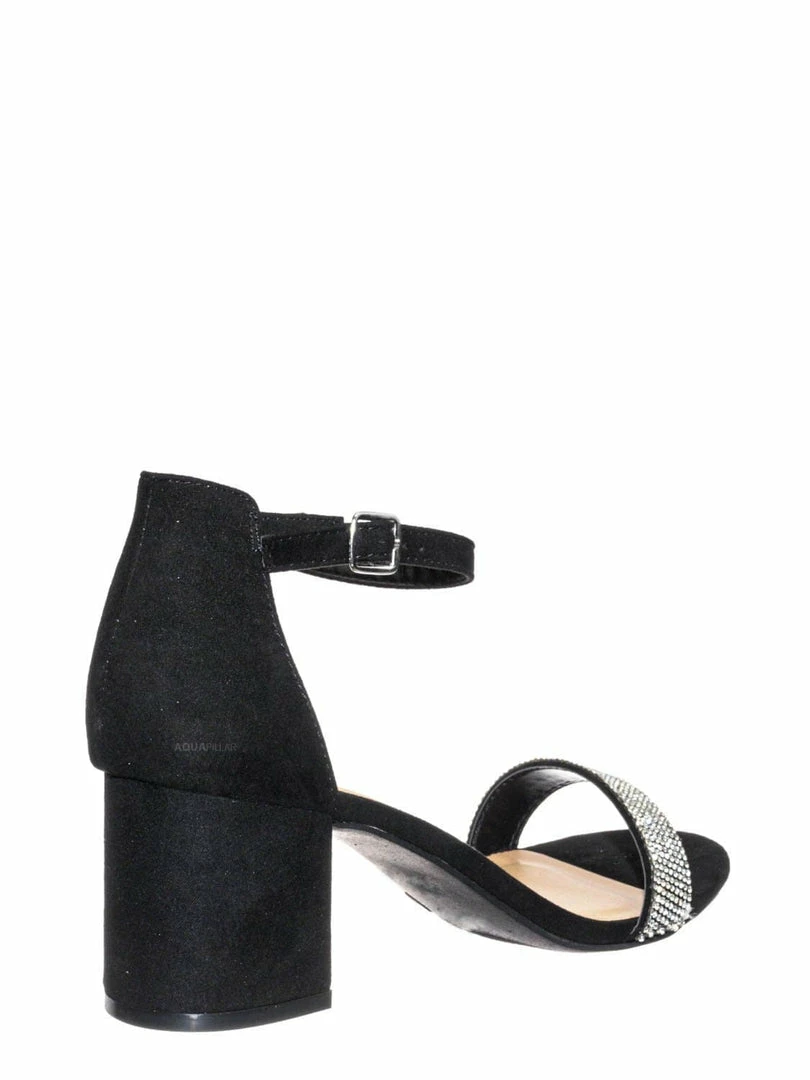 Bamboo New Headline31 Block Heel Rhinestone Crystal Sandal - Women Ankle Strap Dress Shoes