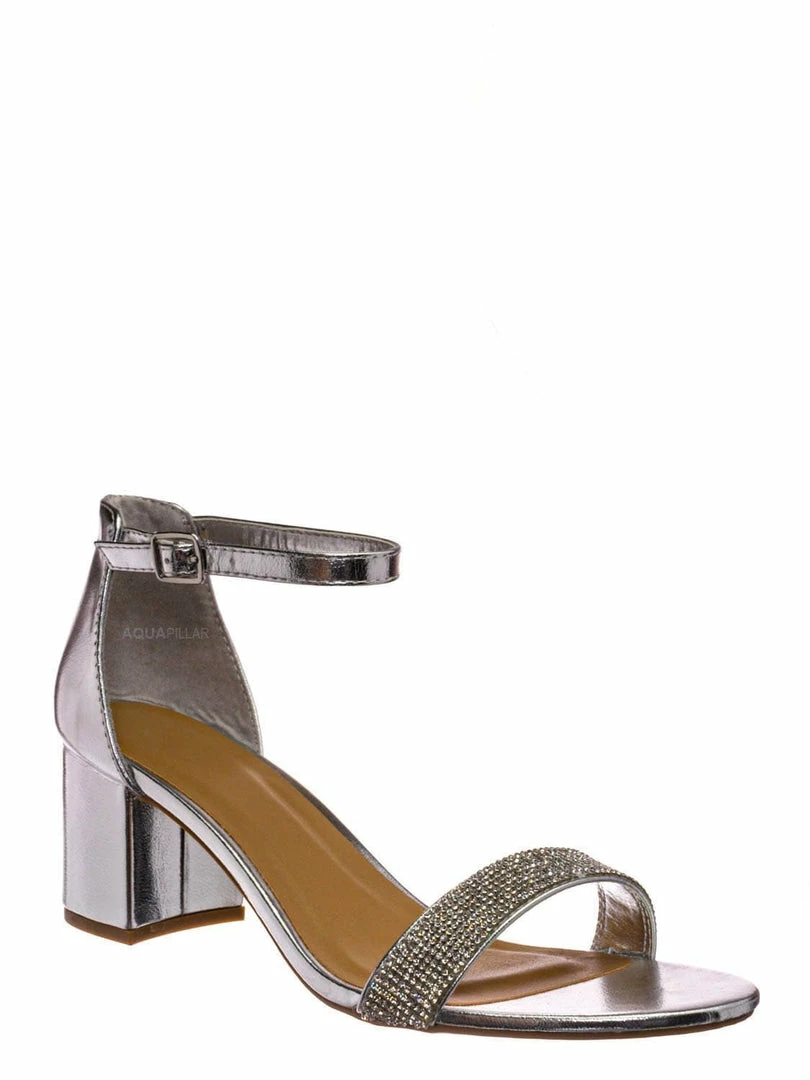 Bamboo New Headline31 Block Heel Rhinestone Crystal Sandal - Women Ankle Strap Dress Shoes