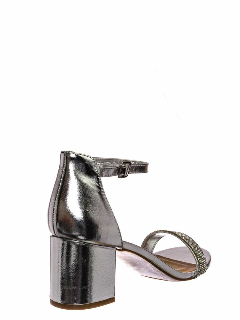 Bamboo New Headline31 Block Heel Rhinestone Crystal Sandal - Women Ankle Strap Dress Shoes