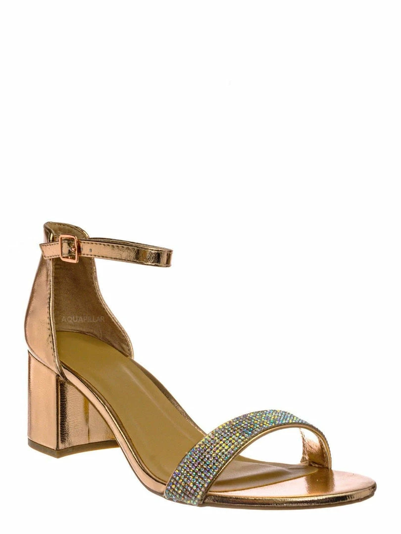 Bamboo New Headline31 Block Heel Rhinestone Crystal Sandal - Women Ankle Strap Dress Shoes