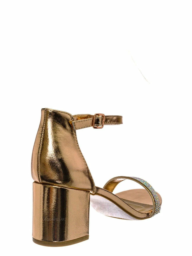 Bamboo New Headline31 Block Heel Rhinestone Crystal Sandal - Women Ankle Strap Dress Shoes