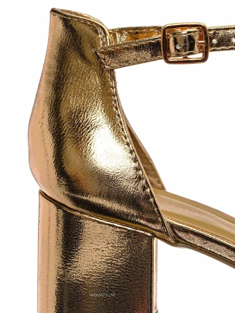 Bamboo New Headline31 Block Heel Rhinestone Crystal Sandal - Women Ankle Strap Dress Shoes