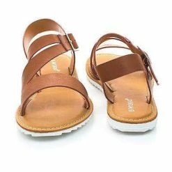 New Hearten12 By Bamboo, Flat Treaded Rubber Sole Sandal W Ankle Strap Support