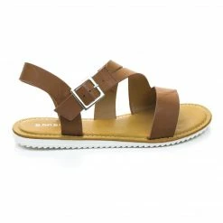 New Hearten12 By Bamboo, Flat Treaded Rubber Sole Sandal W Ankle Strap Support