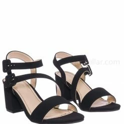 Bamboo New Highlight68 Kitten Heel Open Toe Sandal - Buckle Chunky Block Heeled