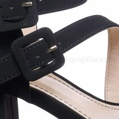 Bamboo New Highlight68 Kitten Heel Open Toe Sandal - Buckle Chunky Block Heeled