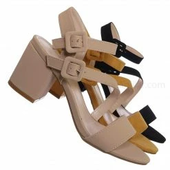 Bamboo New Highlight68 Kitten Heel Open Toe Sandal - Buckle Chunky Block Heeled
