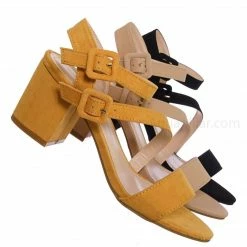 Bamboo New Highlight68 Kitten Heel Open Toe Sandal - Buckle Chunky Block Heeled