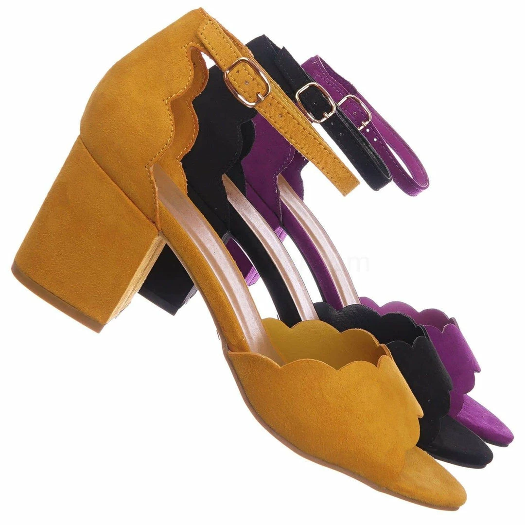 Bamboo Highlight71 Scallop Wavy Block Heel Sandal - Womens Half Circle Retro Boho Shoe New