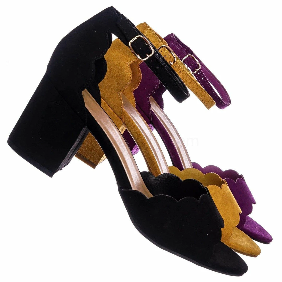 Bamboo Highlight71 Scallop Wavy Block Heel Sandal - Womens Half Circle Retro Boho Shoe New