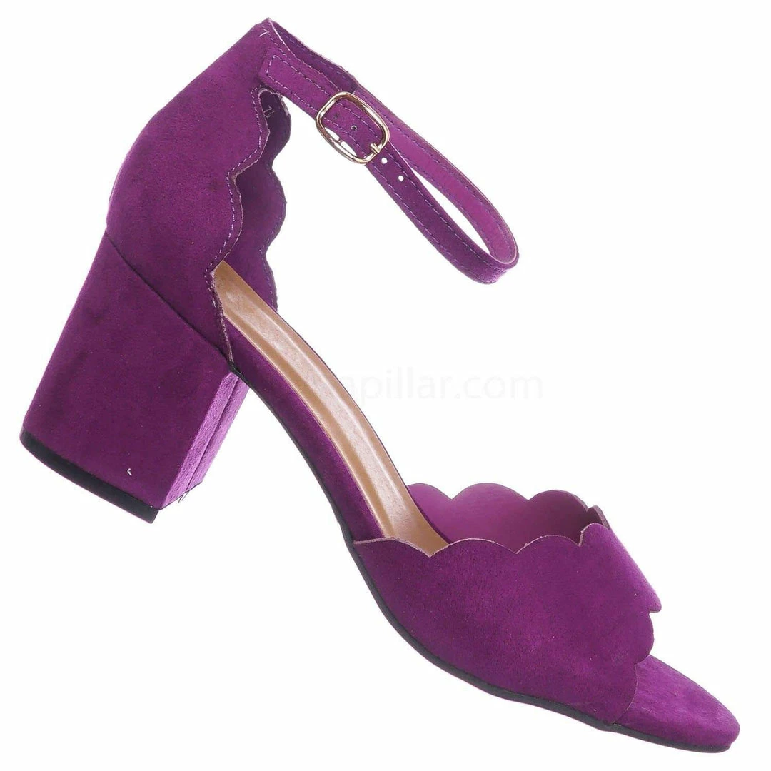 Bamboo Highlight71 Scallop Wavy Block Heel Sandal - Womens Half Circle Retro Boho Shoe New