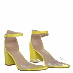 Bamboo Highlight74 Clear Lucite Low Block Heel Sandal - Two Piece Ankle Strap Shoes