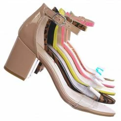 Bamboo Highlight74 Clear Lucite Low Block Heel Sandal - Two Piece Ankle Strap Shoes