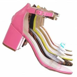 Bamboo Highlight74 Clear Lucite Low Block Heel Sandal - Two Piece Ankle Strap Shoes