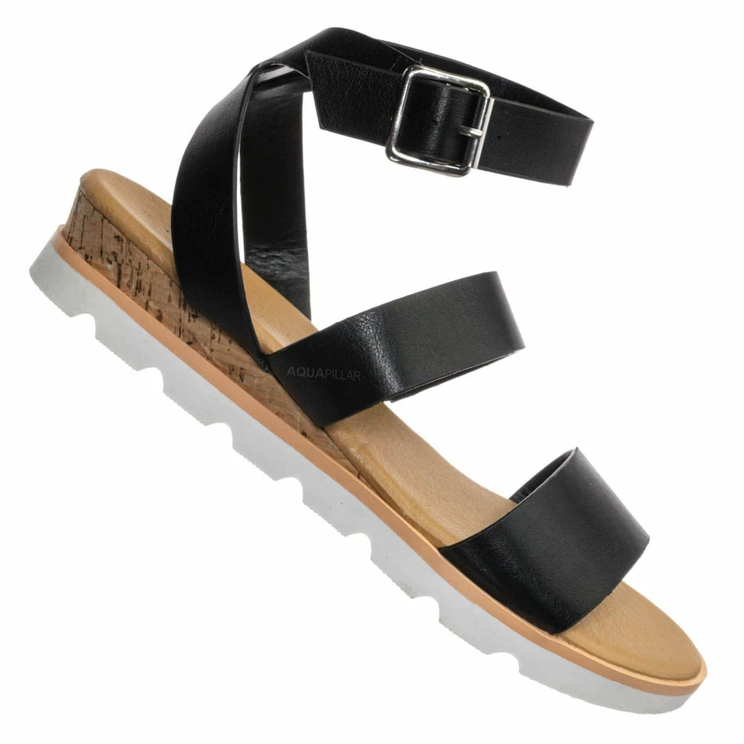 Bamboo New Hotspot04 Lightweight Cork Molded Flat Sandal - Women Pillow Padded Contour Shoe