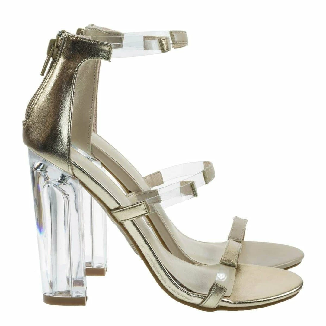 Bamboo Hyphen07s Lucite Sandal W Perspex High Block Heel Transparent Strap New