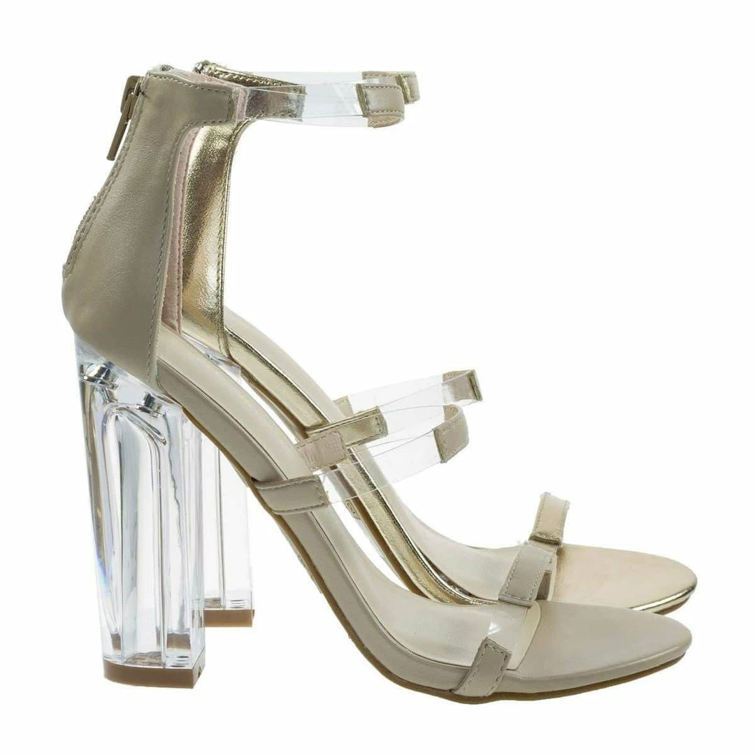 Bamboo Hyphen07s Lucite Sandal W Perspex High Block Heel Transparent Strap New