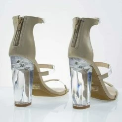 Bamboo Hyphen07s Lucite Sandal W Perspex High Block Heel Transparent Strap New