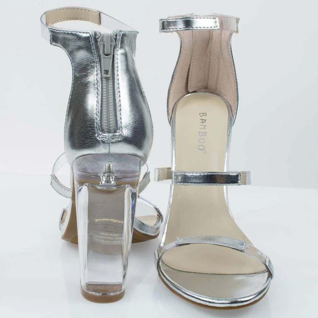 Bamboo Hyphen07s Lucite Sandal W Perspex High Block Heel Transparent Strap New