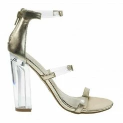 Bamboo Hyphen07s Lucite Sandal W Perspex High Block Heel Transparent Strap New