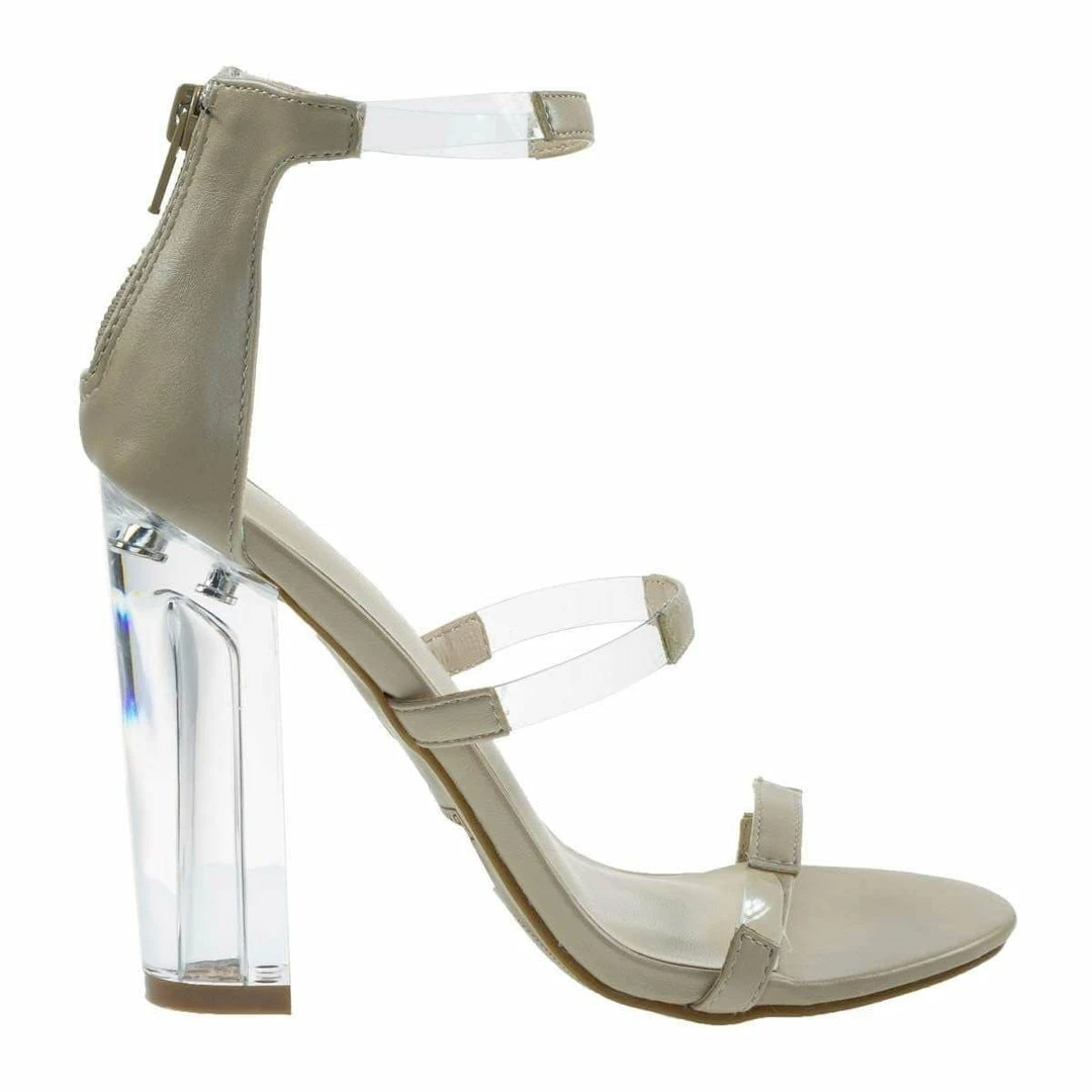 Bamboo Hyphen07s Lucite Sandal W Perspex High Block Heel Transparent Strap New