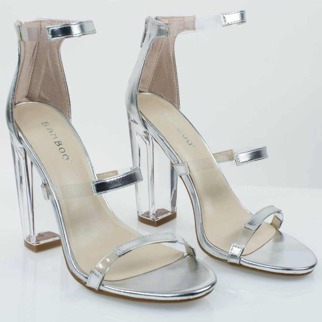 Bamboo Hyphen07s Lucite Sandal W Perspex High Block Heel Transparent Strap New