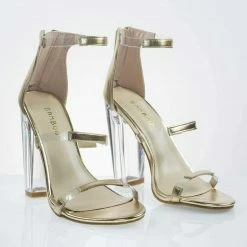 Bamboo Hyphen07s Lucite Sandal W Perspex High Block Heel Transparent Strap New