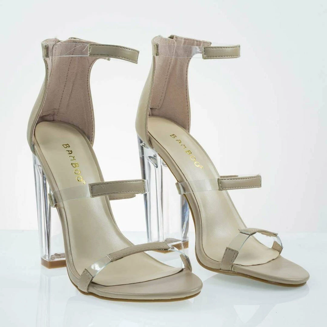 Bamboo Hyphen07s Lucite Sandal W Perspex High Block Heel Transparent Strap New