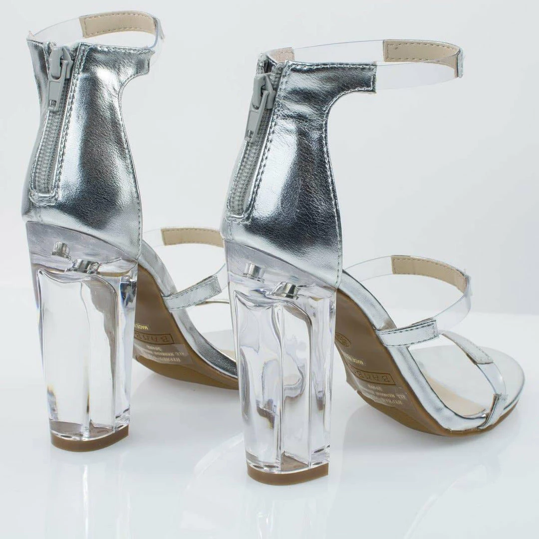 Bamboo Hyphen07s Lucite Sandal W Perspex High Block Heel Transparent Strap New