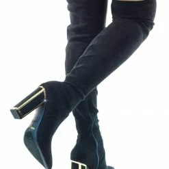 Bamboo Illusion02 Metal Framed Block Heel Boots, Thigh High Over Knee Dress Shoes New