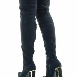 Bamboo Illusion02 Metal Framed Block Heel Boots, Thigh High Over Knee Dress Shoes New