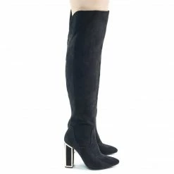 Bamboo New Illusion03 Faux Suede Over Knee Thigh High Metal Frame Chunky Block Heel W Faux Fur Lining