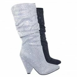 Bamboo Immerse06x Retro Rhinestone Embellished Glitter Boots On Cone Tapered Heel