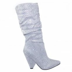 Bamboo Immerse06x Retro Rhinestone Embellished Glitter Boots On Cone Tapered Heel