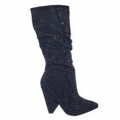 Bamboo Immerse06x Retro Rhinestone Embellished Glitter Boots On Cone Tapered Heel