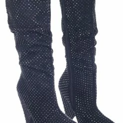 Bamboo Immerse06x Retro Rhinestone Embellished Glitter Boots On Cone Tapered Heel