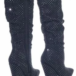 Bamboo Immerse06x Retro Rhinestone Embellished Glitter Boots On Cone Tapered Heel
